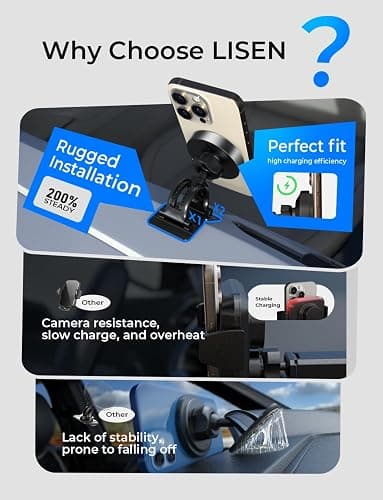 LISEN for 15W MagSafe Car Mount Charger,Magnetic Wireless Car Charger for iPhone 17 Pro Max Accessories,Magnetic Phone Holder for iPhone 17-12,Samsung，Christmas Stocking Stuffers Gifts for Men Women thumbnail 6