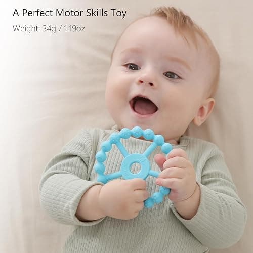 3 Pack Ring Teether Baby Infant Toys, Silicone Teething Ring Toys for Babies 6 Months, Seposeve Baby Teethers 6-12 Months 12-24 Months, Easy to Grasp Toy, Teething Relief, Light Purple Green Blue thumbnail 4