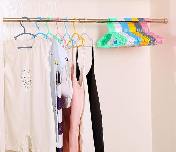 VIIBASE 100 Pack White Baby Nursery Closet Hangers, Non-Slip Laundry Infant Pant Hanger for Newborn Clothes Gift, Ultra-Thin Plastic Hanger for Girl Boy Toddler Kid thumbnail 2