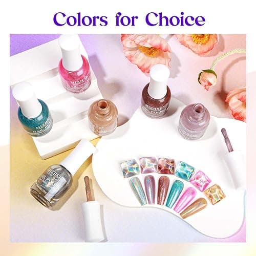 MIZHSE Holographic Nail Polish, Silver Glitter Nail Polish Air Dry Fast, 15 ml 0.5 fl oz High Glossy Shiny Nail Pigment Oil-based Laser Iridescent Nail Lacquer Chrome Halo Nail Art Salon Manicure Home thumbnail 7