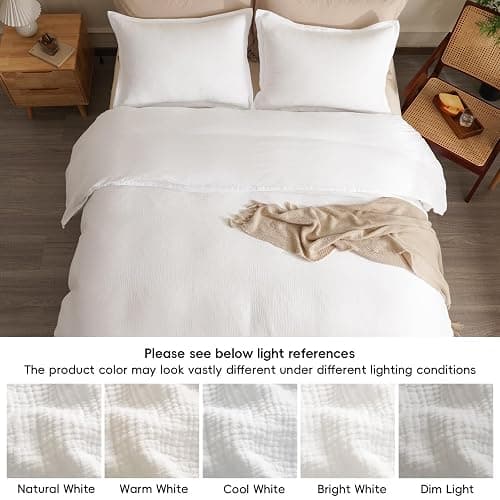 David's Home 100% Cotton Muslin Duvet Cover Set Queen Size,3 Pcs Ultra Soft Breathable & Lightweight Gauze Bedding Set with 2 Pillowcases,Textured Home Decor with Button, 90"×90" White,No Insert thumbnail 7