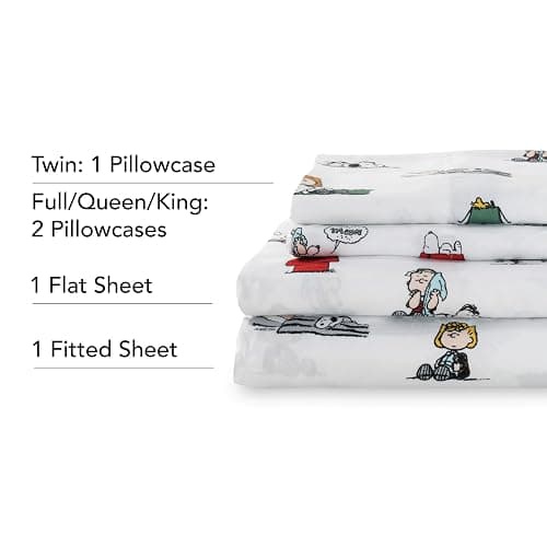 Berkshire Blanket Peanuts® Kids Sheet Set, Twin Size - 3 Pieces, Peanuts® Sleeping Colorized Sheet Scale White, Cute Character Snoopy Printed Soft Microfiber Bed Sheets thumbnail 7
