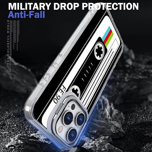 Ecute Strong Magnetic Slim Drop Protective Case (Compatible with MagSafe) with Camera Ring Kickstand for iPhone 17 and iPhone 16 Pro- Retro Cassette Tape thumbnail 5