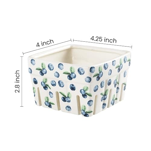AELS Ceramic Berry Basket, Farmhouse Fruit Bowl Container for Fruit & Vegetables, Farmers Market, Kitchen Decor, Stoneware Harvest Bowls, Set of 4, Navy Blueberry thumbnail 3