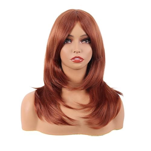 MapofBeauty 20 Inch/50 cm Long Layered With Bangs Straight Synthetic fiber Shoulder Length Hair for Daily Use or Party Wig (Ginger Orange) - Image 1