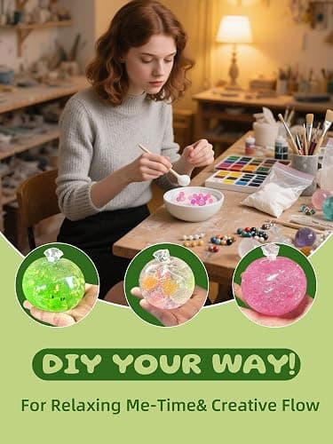 DIY Stress Ball Making Kit-Easy DIY- 16 TPR Skins, 16 Fillers, 28 oz Slime, 7 oz Clay, Create ASMR Anxiety Relief Toys, Handmade Squishy Stress Balls, Self-Care Gifts for Women, Crunchy Relaxing thumbnail 2