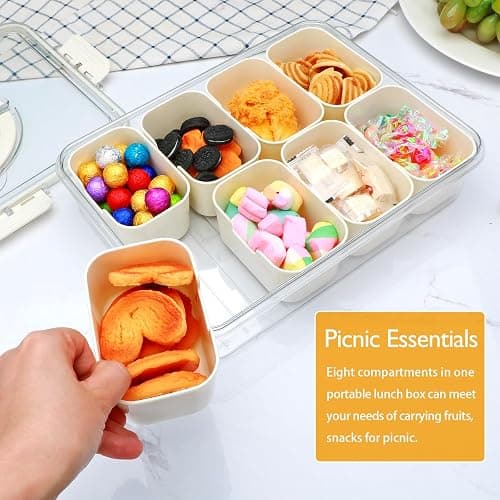 XING-RUIYANG Divided Serving Tray with Lid and Handle,Snackle Box Containers with 8 Compartment,Portable Snack Serving Platters Reusable Storae Organizer for Fruits,Nuts,Candy,Party,Picnic,Veggies thumbnail 2