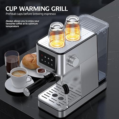 QJA Espresso Machine 20 Bar, Compact Espresso Maker with Milk Frother & Touchscreen for Home, Stainless Steel Coffee Machine with 57.5oz Removable Water Tank for Cappuccino, Latte, Silver thumbnail 6
