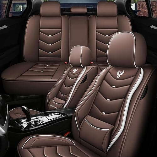 WeArkoTac 5 Seat Covers for Toyota Highlander 2010-2026 Leather Waterproof Breathable Car Seat Covers, Interior Accessories Seat Cover Cushion Airbag Compatible (Brown, Standard) - Image 1