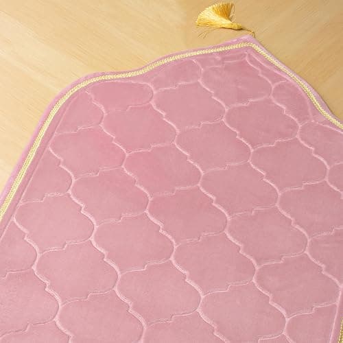 YAZEIN Muslim Prayer Rug with Tasbih Prayer Beads, Soft Memory Foam Prayer Matt Islam, Padded Islamic Prayer Mat Thick for Men and Women, Janamaz, Sajadah (25.6" x 43.3", Pink) thumbnail 5