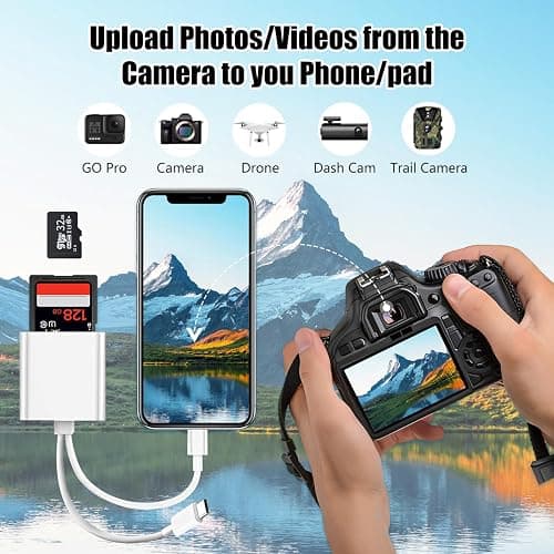 SD Card Reader for iPhone iPad, Lightning+USB C Memory Card Reader Adapter USB C SD Card Reader with Dual Slot MicroSD/SD USB OTG Adapter Camera Card Viewer, Plug and Play thumbnail 4