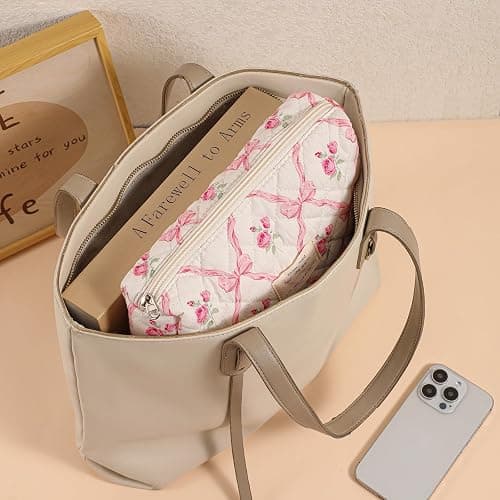 uekeboag Large Travel Quilted Makeup Bag for Women, Floral Cotton Cosmetic Bag, Coquette Aesthetic Floral Toiletry Organizer Bag thumbnail 5