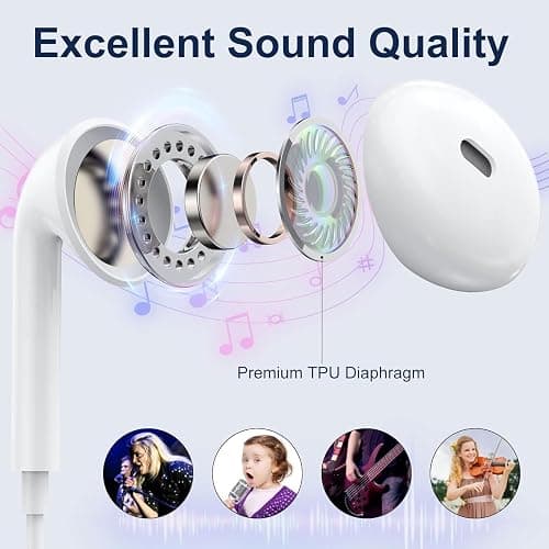 XLSFPY Wired Headphones for iphone,[MFi certified] HiFi stereo noise-canceling wired in-ear headphones, built-in microphone and volume control, compatible with iPhone 14/13/SE/12/11/XR/8/7/XS thumbnail 3