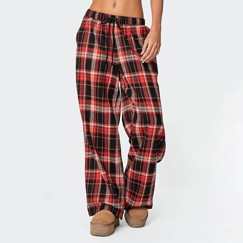 Women's Plaid Pajama Pants Low Rise Gingham Lounge Pants Plaid Pj Pants Sleep Bottoms Wide Leg Trousers Streetwear thumbnail 3