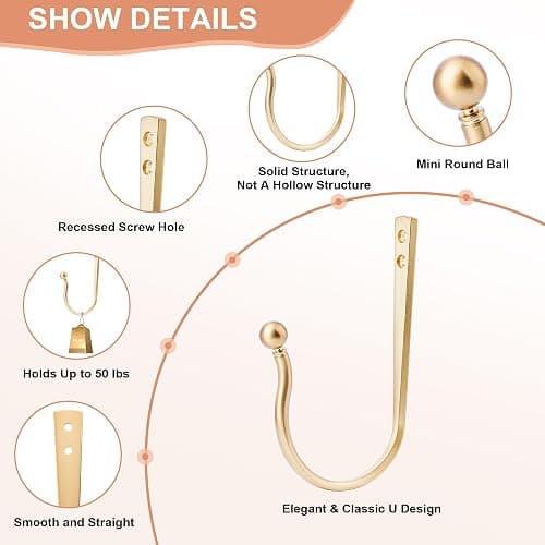 Mayrhyme Mini Ball Curtain Holdbacks 2 Pack,Solid Zinc Alloy Wall Mounted Curtain Tiebacks & Hooks, Unique Shape Curtain Holders， Modern Curtain Pull Backs for Drapes, Curtains,Warm Gold thumbnail 4