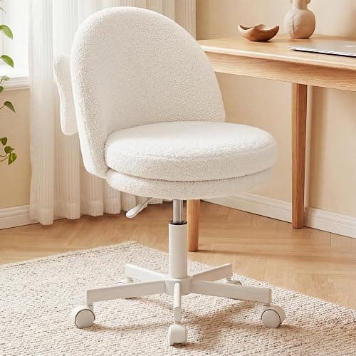 GTPLAYER Velvet Tall Office Chair with Wheels Vanity Chairs with Back, Versatile Height Use: Office to Bar Stools Small Ergonomic Comfy Armlees Computer Desk Chair with Bow Lumbar Pillow for Gift - Image 1