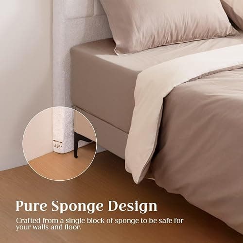 CozyMine Twin Headboard Only - Beige Velvet Upholstered Headboard for College Dorm, No Assembly Required, Pure Sponge Design, Place Between Bed & Wall, Vertical Stripe with Stepped Crown Top Edge thumbnail 4