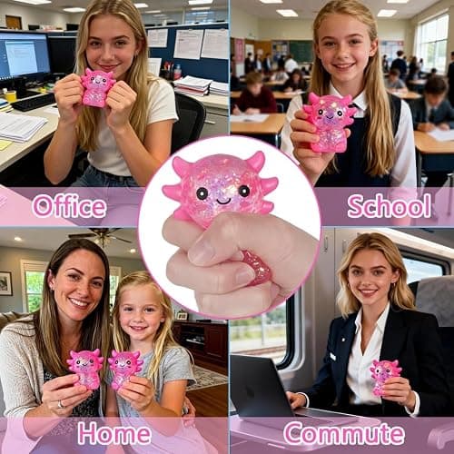 Djyxoglyn Axolotl Squishy Stress Relief Toy – Glitter Fidget Toy Cute Squeeze Toy for Kids & Adults, Sensory Anxiety Relief Squishy Toy, Party Favor Desk Fidget (Pink Sitting Style) thumbnail 6