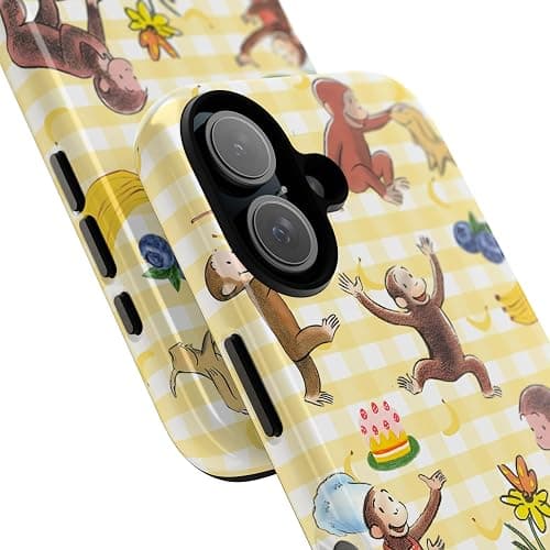 Curious Monkey & Banana George Coquette Photo Phone Case Compatible with iPhone 12/12Pro, Protective Hybrid 2-Layer Hard Shell, Cute Curious Monkey Collection Gingham Bow thumbnail 5