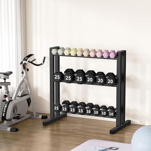 Jasopaco 31Inch Dumbbell Rack Only - 450LB Capacity Weight Rack, 3-Tier Heavy Duty Dumbbell Stand Kettlebell Rack For Dumbbells, Kettlebells, Home Gym. thumbnail 6