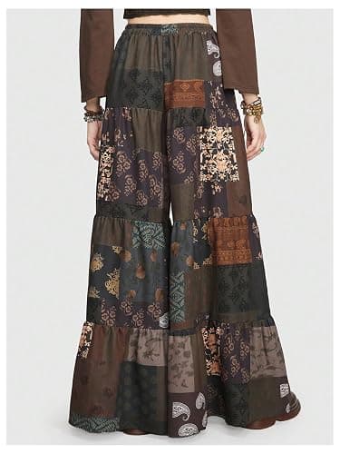 Verdusa Women's Hippie Ruffle Flowy Wide Leg Pants Elastic Waist Vintage Loose Palazzo Pants thumbnail 2