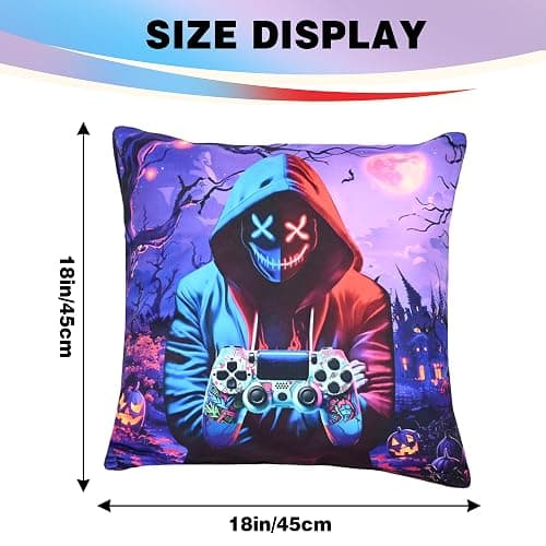 jvycjlu Gamer Pillow Cases 4-Pack, 18x18 Inch Gamer Room Decor for Boys & Gifts for Teen Boys, Soft Short Plush Replacement Pillow Covers for Chair, Sofa, Bed (No Inserts) thumbnail 3