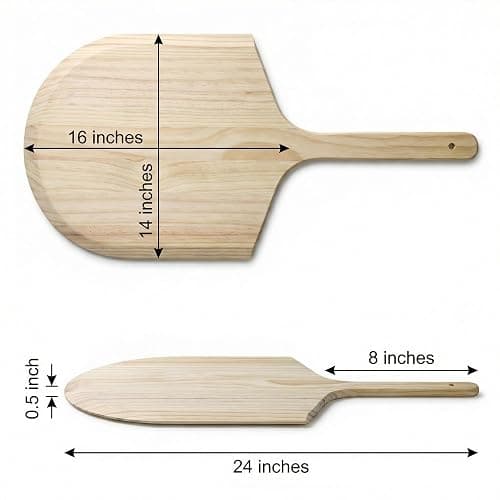 KitchenDine Pizza Peel 16 Inch, Wooden Pizza Paddle with Handle — Large 16" x 14" Pinewood Pizza Board for Indoor Oven & Outdoor Grill, Bread & Charcuterie Serving Board, 24" Tapered Wood Peel (1) thumbnail 3