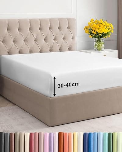 Spannbettlaken 180x200 - Mikrofaser Spannbetttuch 40cm (16") tief - Weiß | Spannbetttuch, Boxspringbett, Weich, Knitterfrei, Bügelfrei, Atmungsaktiv, Hypoallergen, Rundumgummi, Gebürstet, OEKO-TEX - Image 1