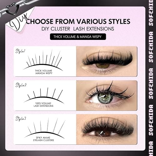 Lash Clusters Thick Lash Cluster with Lash Spikes 13-21MM Eyelash Clusters Thick Volume DIY Fairy Spiky Lash Extension Manga Lash Clusters Volume Cluster Lashes by SOFENIDA(100D-10-18MM) thumbnail 3
