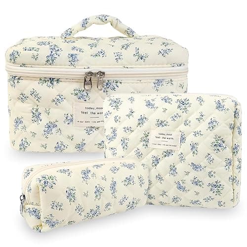 Aucuu 3PCS Set Kosmetiktasche, Reise Kosmetiktasche Set Damen, Kulturtasche Damen mit Blumenmuster, Gesteppte Kulturtasche, Kulturbeutel Make Up Tasche, Tragbare Schminktasche für Mädchen Frauen thumbnail 7