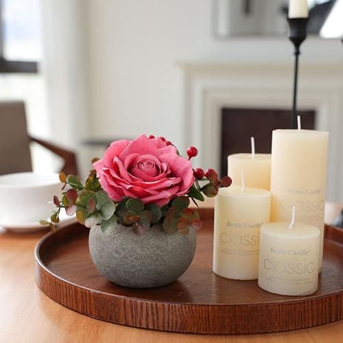 mizii DIY Small Artificial Flowers Potted Kit Fake Flower Realistic Silk Rose and Greenery with Vase for Gifts Table Centerpiece Mantle Office Desk Shelves Living Room Decorations (Pink) thumbnail 7