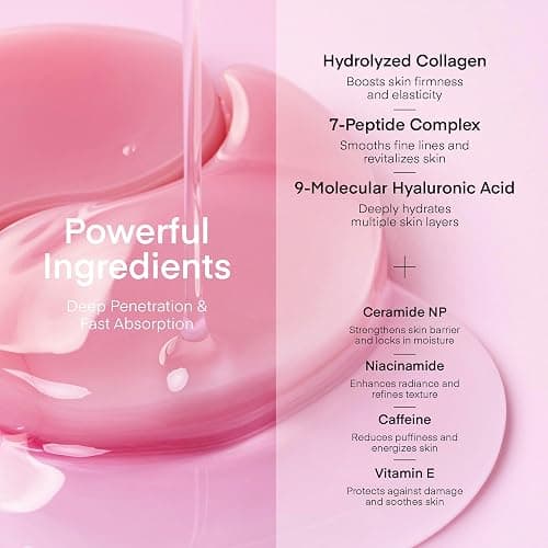 TEREZ & HONOR Peptide Collagen Under Eye Patches - 60 Korean Firming, Glowing & Hydrating Hydrogel Mask for Puffy Eyes, Dark Circles, Wrinkles, Fine Lines, Undereye Bags - Anti-Aging Eye Gel Pads thumbnail 8