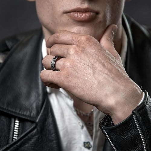 RIOSO 12Pcs Vintage Rings for Men Cool Adjustable Angel Wings Ring Goth Punk Open Ring Set thumbnail 2