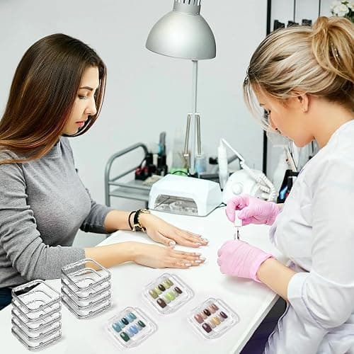 Aemygo 48 Sets Press On Nail Storage Box, Clear Artificial Nail Display Case Acrylic Nail Boxes Press On Nail Packaging Box, Adhesive Double Sided Tape Nail Box for Nail Salon thumbnail 2