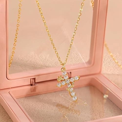 Robaice Upgraded Crown Cross Necklace for Women, 14K Gold Plated Crown Cross Pendant Necklace, Non-Tarnish Faith Jewelry for Women, Christian Religious Gifts for Her thumbnail 6