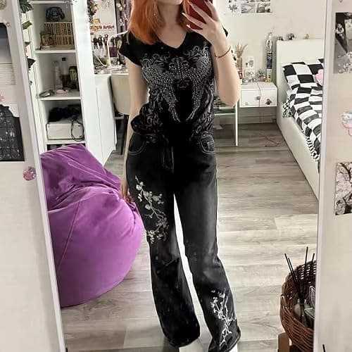Grunge Shirts Emo Clothes Teen Girls Vintage Graphic Tee Y2k 2000s Goth Top Women Mcbling Short Sleeve Streetwear thumbnail 6