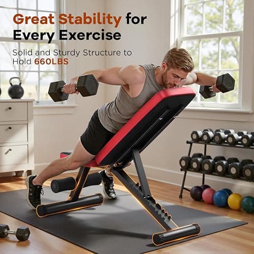 NICEPEOPLE Basic Weight Bench for Home Gym, 8 Backrests Adjustable Bench with 660LBS Weight Capacity for Chest Shoulders Arms Muscles, Foldable and Compact for Small Space Apartment Room thumbnail 5