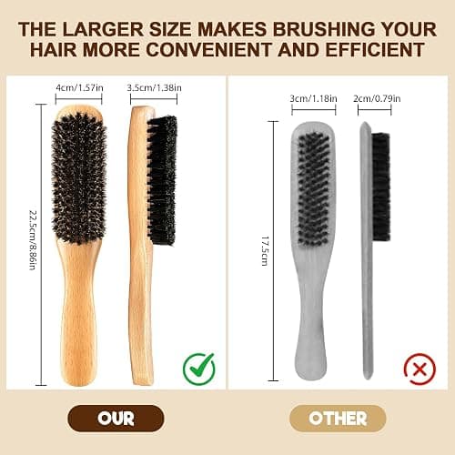 Boar Bristle Slick Back Hair Brush for Smooth Flyaways, Frizz, Sleek Ponytail, Buns and Edge Baby Hair, Teasing | Hair Comb, Edge Brush, Teasing Brush Styling Accessories for Girls, Kids, Women & Men thumbnail 5