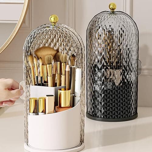 Concealed Toothbrush Holder - 360° Rotating Toothbrush Holders with Cover, Tooth Brush Toothpaste Holder Bathroom Counter Stand Sink Organizer Caddy for Vanity Makeup Brushes Holder (White) thumbnail 4