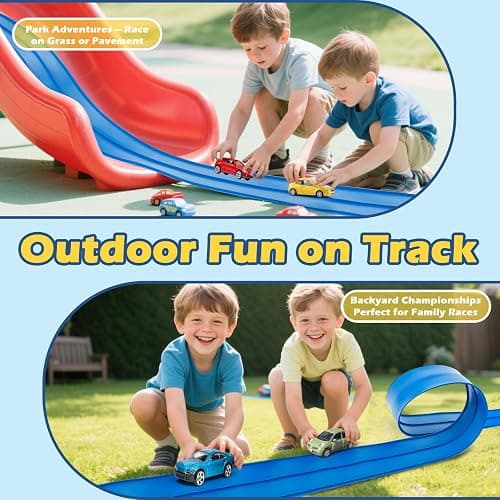 INKZOO Flex Tracks 15 Ft Starter Set Flexible Race Track for Kids 3+, Flexible Car Track Race Car Ramp Track Compatible with Diecast 1/64th Cars, Portable Rolls Up Race Tracks with Strong Suction Cups thumbnail 6