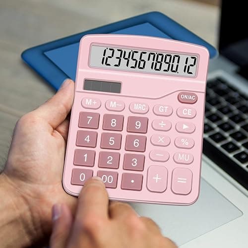 Calculators, Splaks 2 Pack Standard Functional Desktop Calculators Sola and AA Battery Dual Power Electronic Basic Calculator with 12-Digit Large Display for Office, Home, School (1 Blue & 1 Pink) - 1 Blue & 1 Pink thumbnail 6
