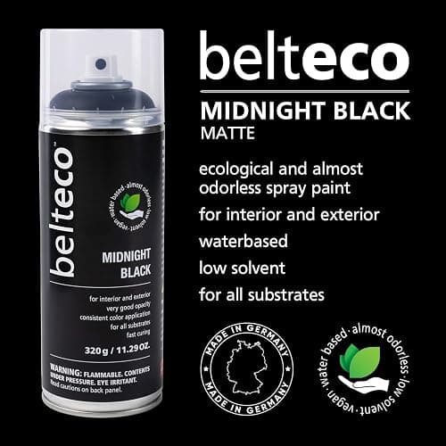 BELTECO Midnight Black Matte Spray Paint | Water based & Odorless | Eco-Friendly & Vegan | Weather & UV-Resistant | For all Substrates | Fast Drying with High Coverage | For Indoor/Outdoor Use thumbnail 2