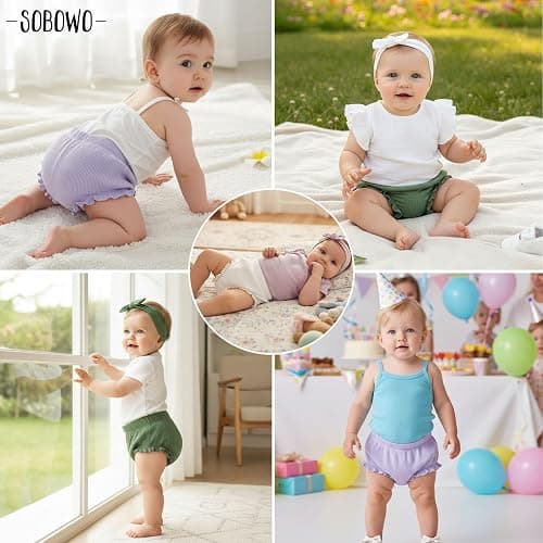 SOBOWO 3-Pack Bloomers for Baby Girls Diaper Covers Ribbed Ruffle Solid Triangle Baby Girl Shorts Summer Toddler Underwear thumbnail 2