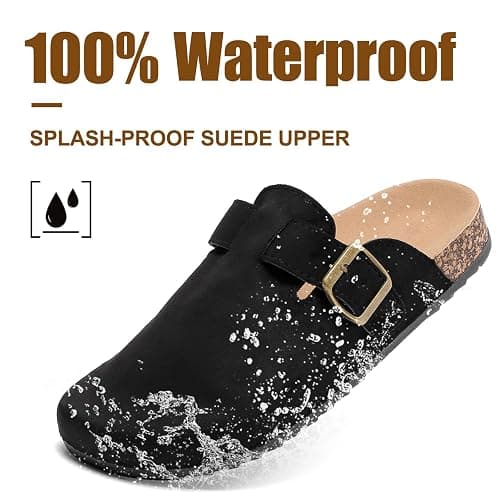 Women's Suede Clogs Mens Leather Mules Comfort Cork Footbed Antislip House Sandals Arch Support Potato Shoes with Adjustable Buckle thumbnail 4