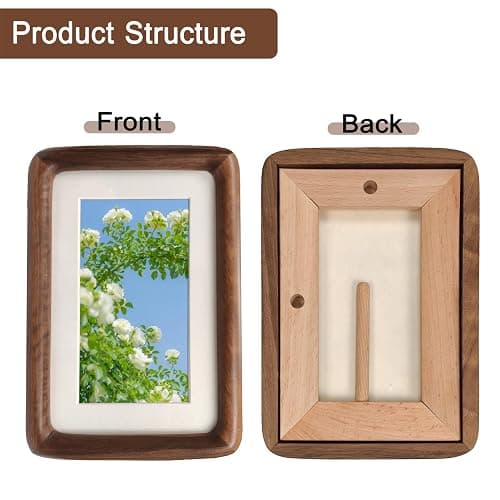 RRQKMBO 4x6 Natural Dark Walnut Solid Wood Picture Frames, Hand Make Crafted Original Wood Frame with Mat to 3x5,Rounded Edge Wooden Photo Frame, For TableTop and Wall Decoration thumbnail 7