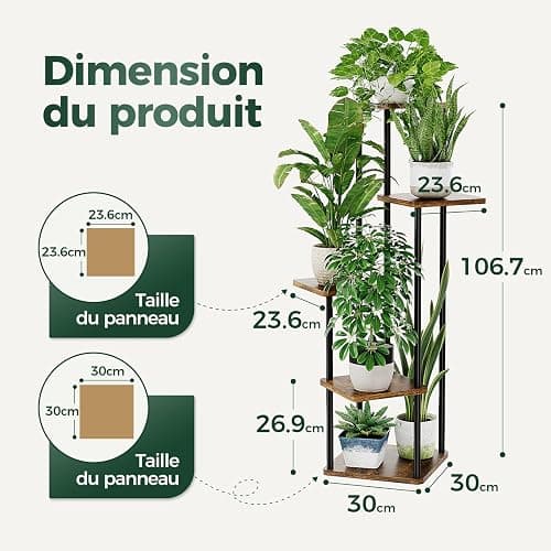 Bamworld Support Plantes Intérieur À 5 Niveaux, Porte Plante Intérieur Pour Plusieurs Plantes, Étagère Plante En Métal Brun, Porte Plante Extérieur (Brun Rustique) thumbnail 3