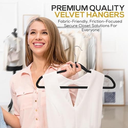 Techzoo 50 Pack New Premium Quality Velvet Hangers Ultra Thin Non Slip Adult Felt Space Saving Hangers for Closet Heavy Duty Coat Pants Jackets Dress Hangers 360° Swivel Hook Hold Upto 10 lbs Black thumbnail 5