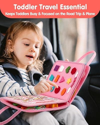 hahaland Busy Board Montessori Toys Busy Book Toddler Girl Gifts Travel Toy | Toddlers Educational Learning Toys with Life Skills, Alphabet, Number, Shape, Color, Weather, Detachable Pages for Car Ride thumbnail 5