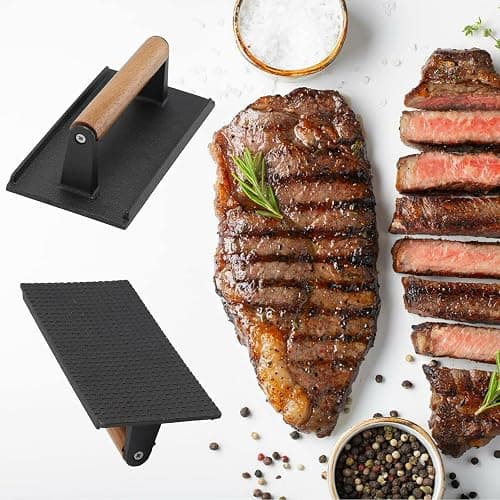 Shoze Cast Iron Steak Press Weight Non-Stick Bacon Grill Press Flat BBQ Grill Accessories Griddle Kit for Home Kitchen Black 20 X 10 Cm thumbnail 2
