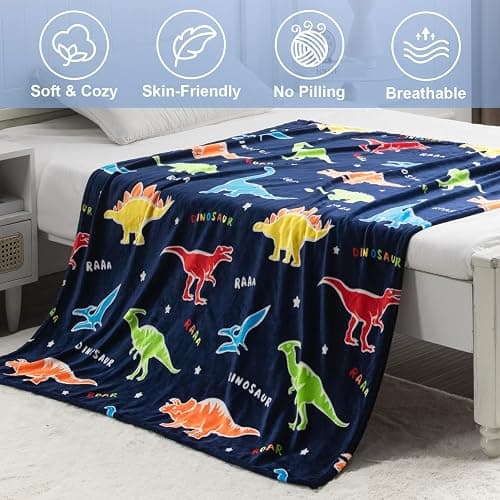 Dinosaur Gifts Toys for Boys Girls - Glow in The Dark Dino Blanket Best Christmas Birthday Valentines Easter Presents for Kids Age 1 2 3 4 5 6 7 8 9 10 Year Old Child Teen Toddler Soft Throw 50"x60" thumbnail 4